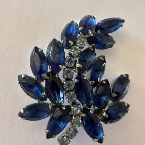 Elegant Royal Blue Crystal Leaf Brooch - Women's Costume Jewelry Julianna style